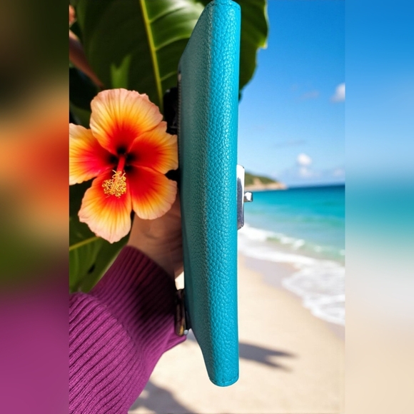 Michael Kors Cassie Trifold Tile Blue Wallet (New) - Picture 6 of 10